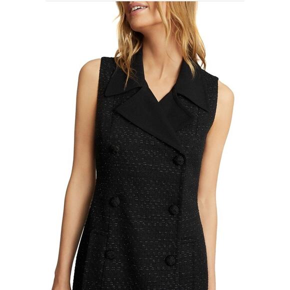 NWT Reiss Black Tweed Vest Dress Sleeveless Double Breasted Mini Size 4 - Picture 2 of 10